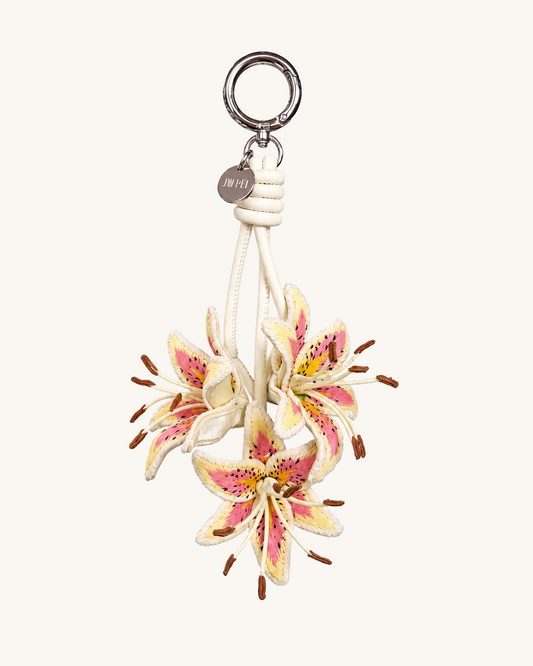 3D Embroidered Lily Bag Charm - Pink Yellow | JW PEI