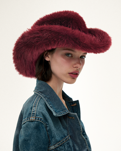 Elora Faux Fur Cowboy Hat - Burgundy | JW PEI