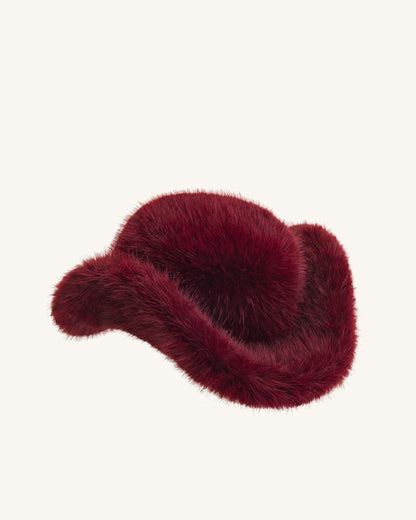 Elora Faux Fur Cowboy Hat - Burgundy | JW PEI